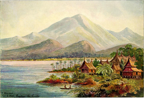 Lukisan Danau Singkarak, salah satu karya Haeckel dalam buku Wanderbilder (1905).